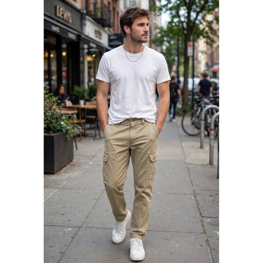 Levi's Mens W34 XX Cargo Taper Khaki Pants Solid Tan Utility Gorpcore Streetwear